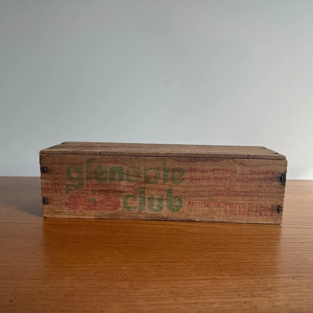 Vintage Glendale Club Cheese Food Wooden Box Crate Kitchen‎ Storage Decor